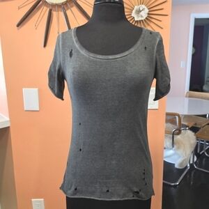 Edgy Y2K Baddie Nollie XS Distressed Gray Tee Mineral Wash Tee Soft T-shirt